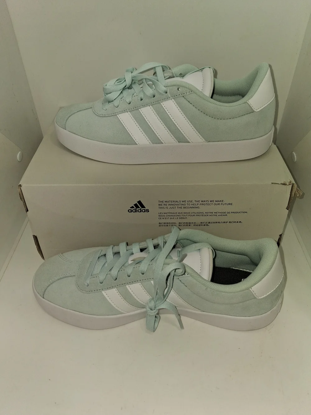 adidas Women's Mint Green Suede Sneakers with White Stripes - Picture 3 of 11